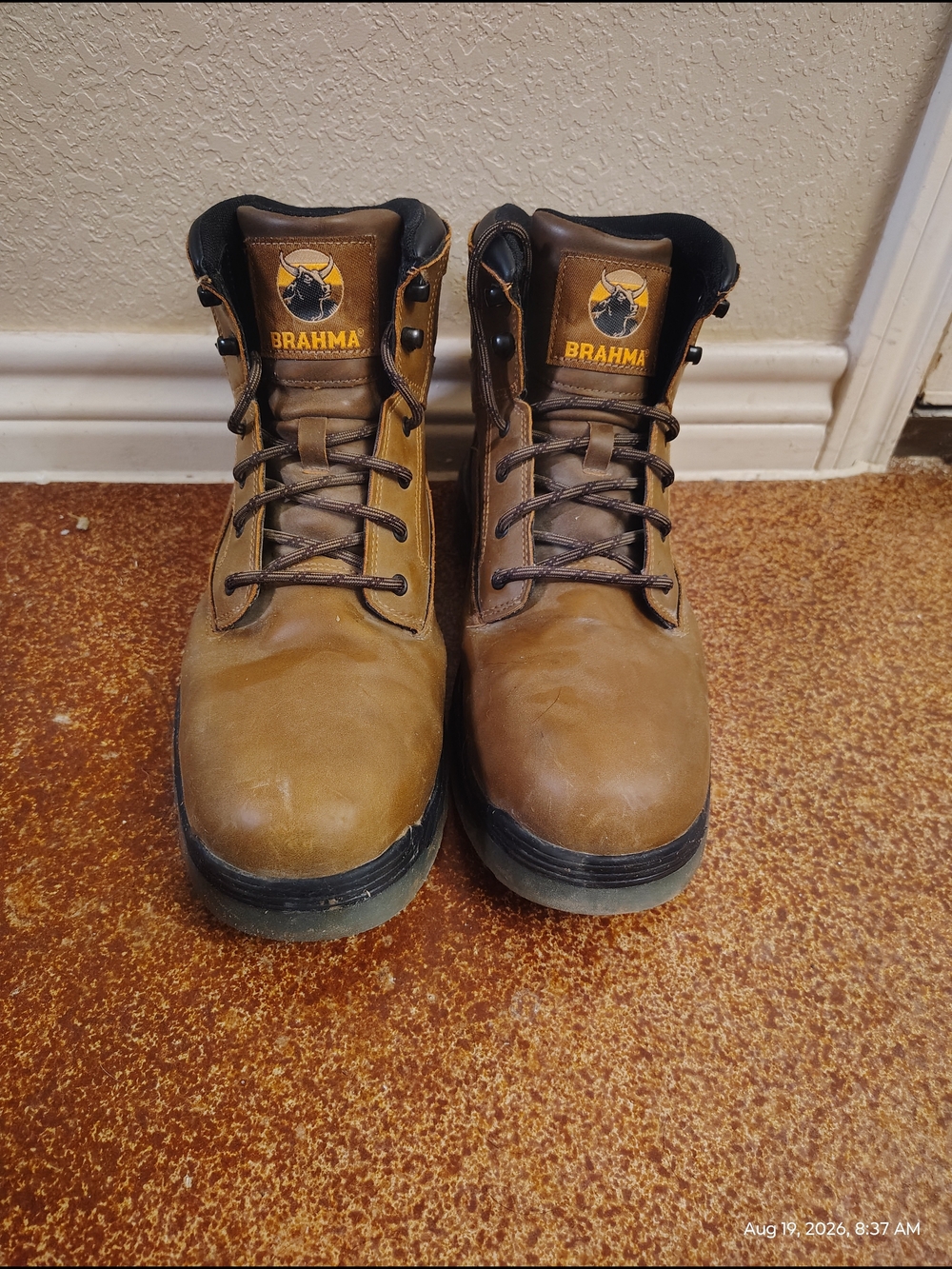 Brahma Tan Brown Work Boots with Black Accents